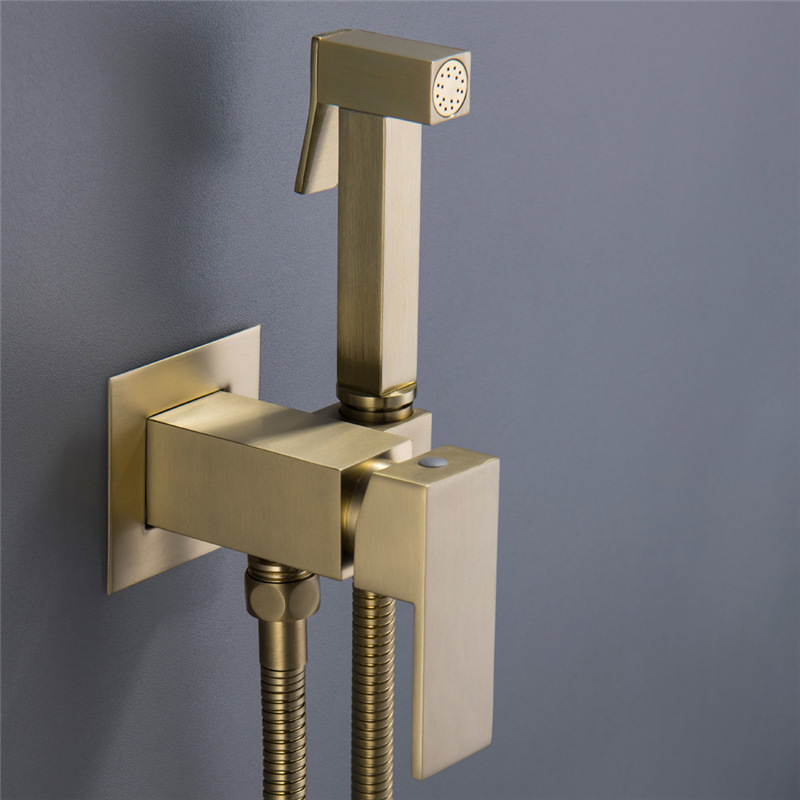 Gunmetal Grey Square Wall Mount Bidet Sprayer Set, Handheld Toilet Spray Kit with Angle Valve & Metal Braided Hose