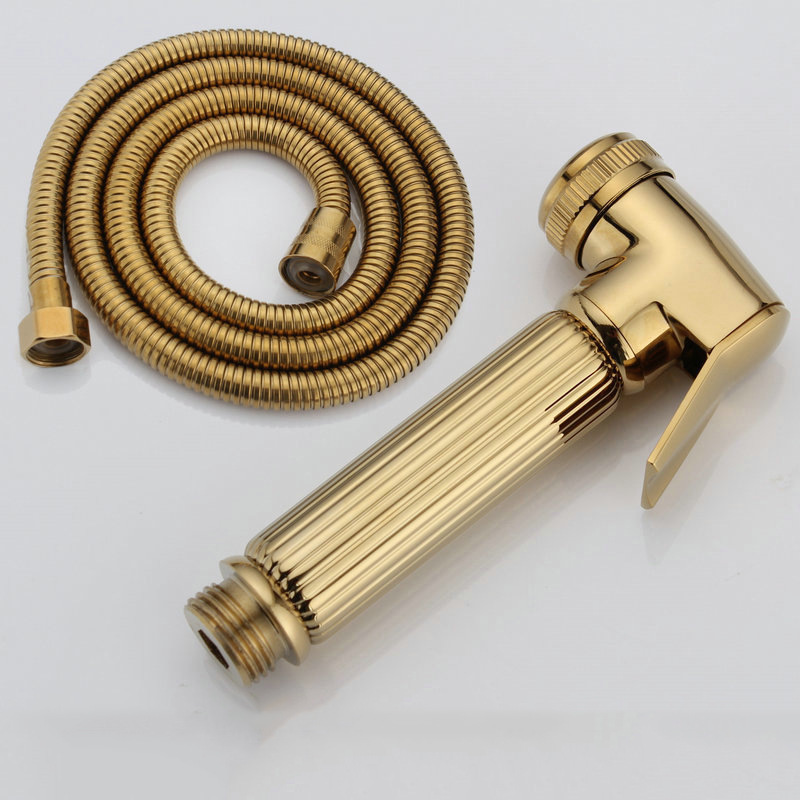 Polished Chrome Handheld Bidet Sprayer Head, Vertical Ribbed Metal Toilet Spray Gun Replacement Nozzle