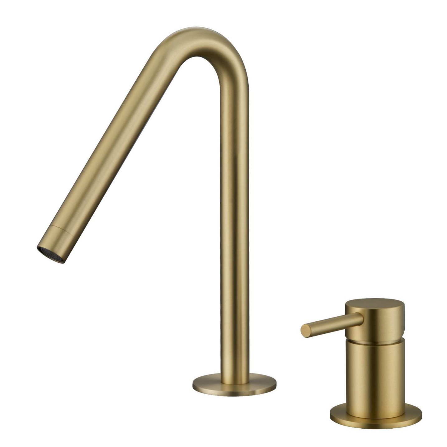 Brushed Gold Two Piece Basin Faucet, Separate Handle Deck Mounted Solid Brass Bathroom Sink Tap