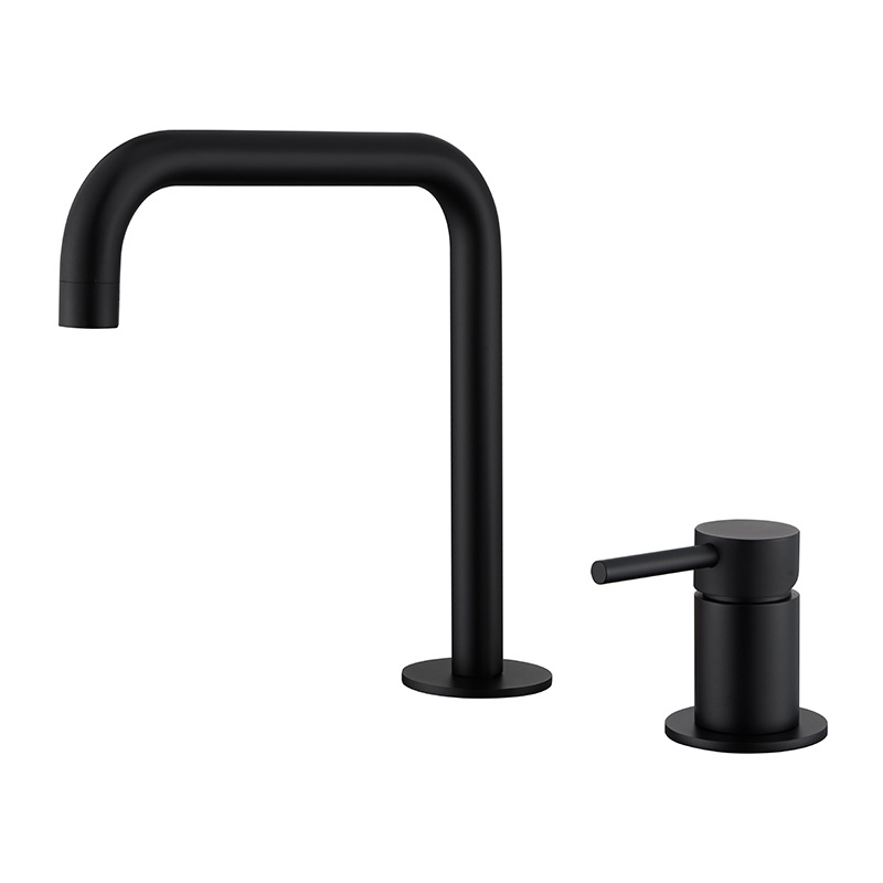 Matte Black Two Piece Basin Faucet, Separate Handle Deck Mounted Solid Brass Bathroom Sink Tap