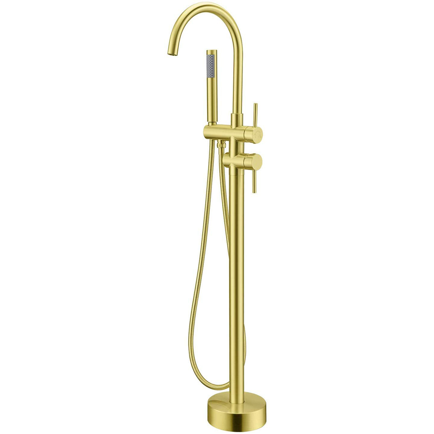 Matte Black Freestanding Bathtub Faucet, Floor Mount Solid Brass Tub Tap with Handheld Shower Sprayer