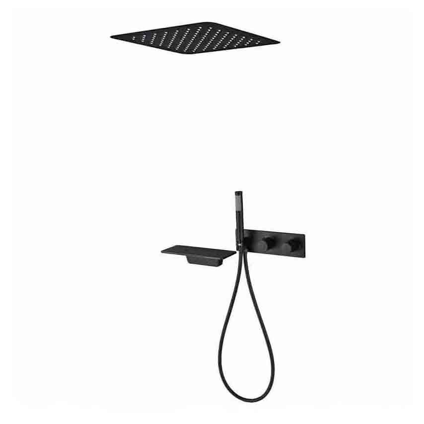 Brushed Nickel 3 Function Concealed Shower System, Square Rain Shower Set with Handheld Shower & Storage Shelf