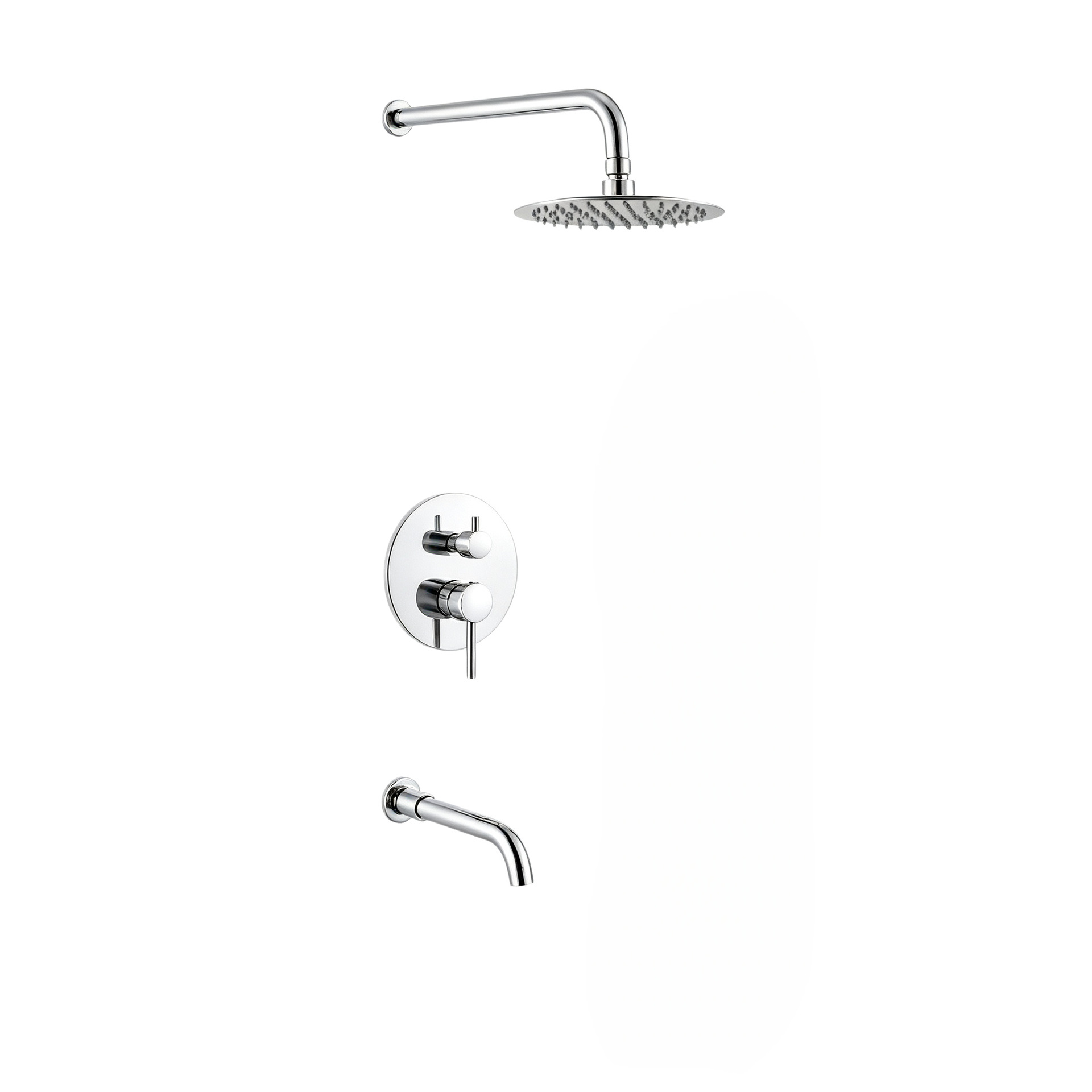 Brushed Gold 3 Function Concealed Shower System, Round Rain Shower Set with Tub Spout
