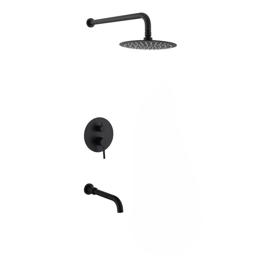 Brushed Gold 3 Function Concealed Shower System, Round Rain Shower Set with Tub Spout