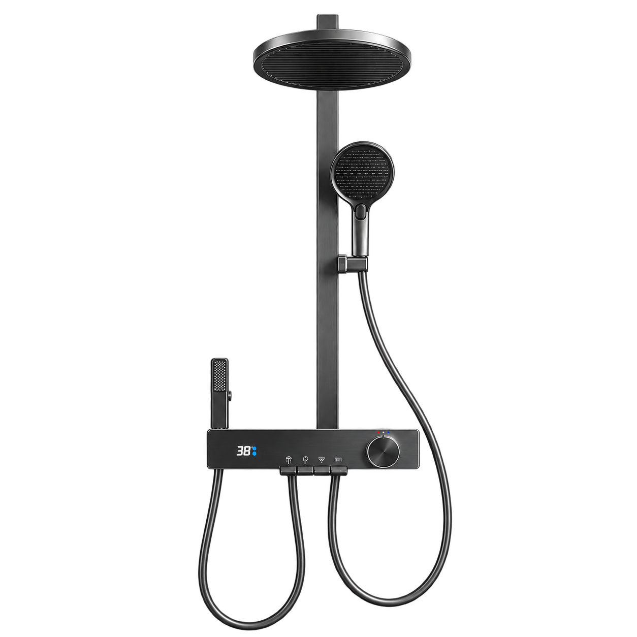 Gun Gray Digital Display Piano Key Shower Set, 4 Function Solid Brass Shower System