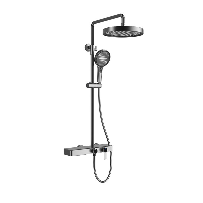 Brushed Gold Slide Bar Shower Set, Wall Mount Handheld Shower System with Thermostatic Mixer