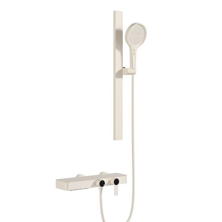 Brushed Gold Slide Bar Shower Set, Wall Mount Handheld Shower System with Thermostatic Mixer