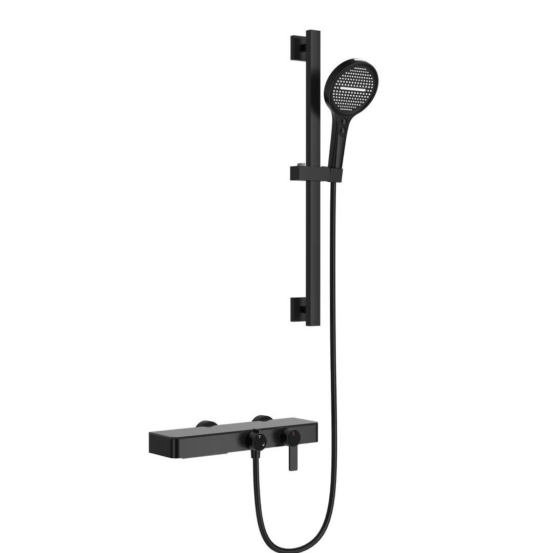 Brushed Gold Slide Bar Shower Set, Wall Mount Handheld Shower System with Thermostatic Mixer