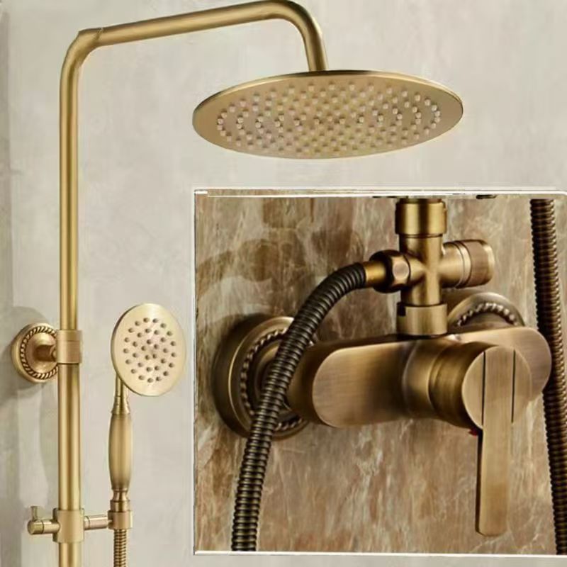 Antique Brass Retro Slide Bar Shower Set, Solid Brass Wall Mount Handheld Shower System with Bidet Spray Gun