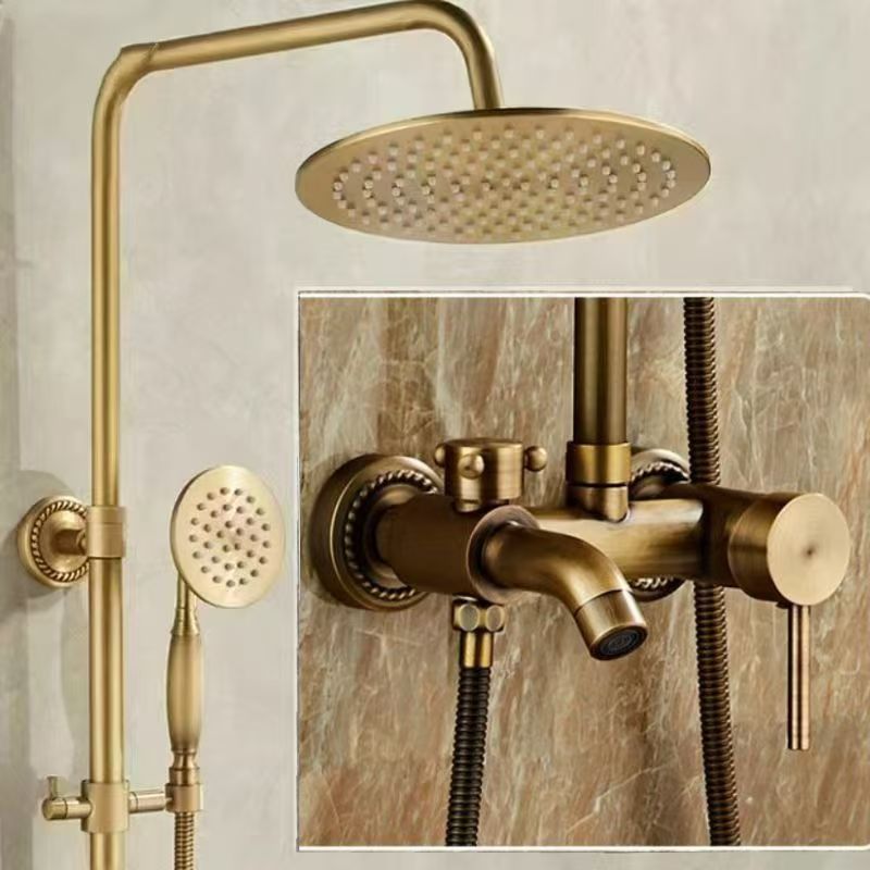 Antique Brass Retro Slide Bar Shower Set, Solid Brass Wall Mount Handheld Shower System with Bidet Spray Gun
